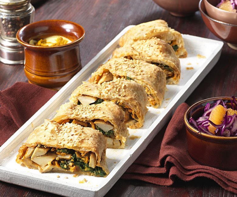 Vegan spinazie-paddenstoelen strudel - Tante Fanny.nl