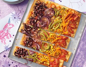 Recept: regenboogpizza met allerlei groenten