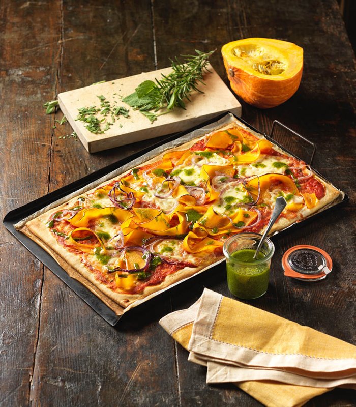 Recept: vegetarische pizza met pompoen