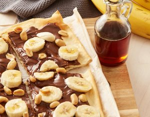 Recept: zoete flammkuchen met chocopasta en banaan