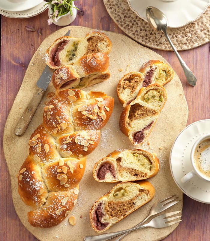 Recept - vlechtbrood met 3 soorten vullingen - vers gistdeeg - Tante Fanny