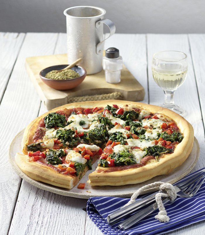 Recept - pizza popey spinazie - vers pizzadeeg -Tante Fanny Fanny