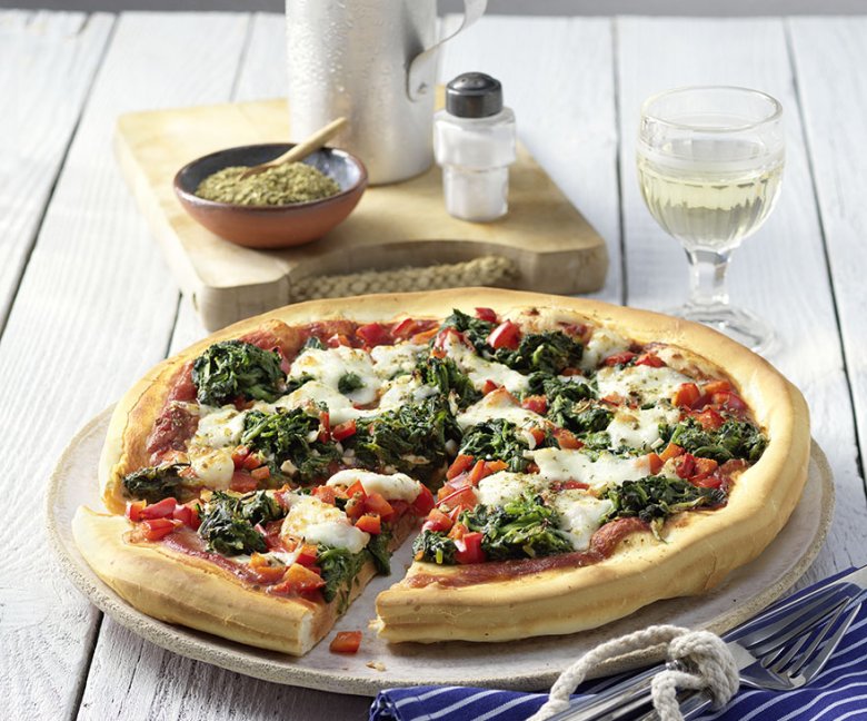 Recept - pizza popey spinazie - vers pizzadeeg -Tante Fanny Fanny