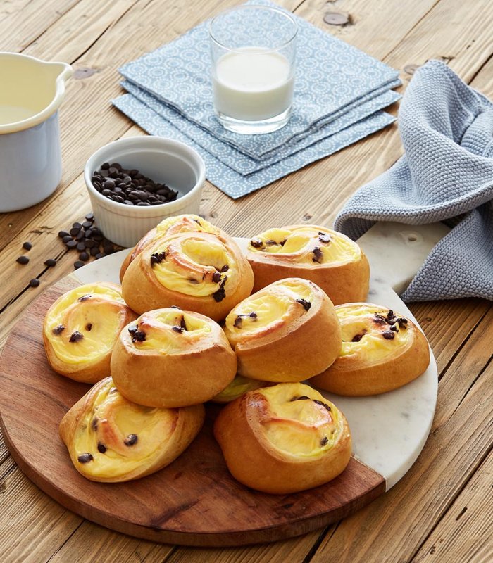 Recept - pudding koffiebroodjes chocodrops of rozijnen - vers gistdeeg - Tante Fanny
