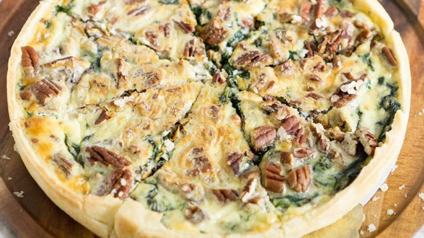 Spinazie quiche met peccannoten Tante Fanny